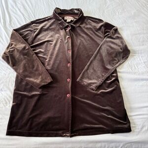 Vintage 90s Bechanel Velvet Button Up Shirt Brown Long Sleeve Women's XL
